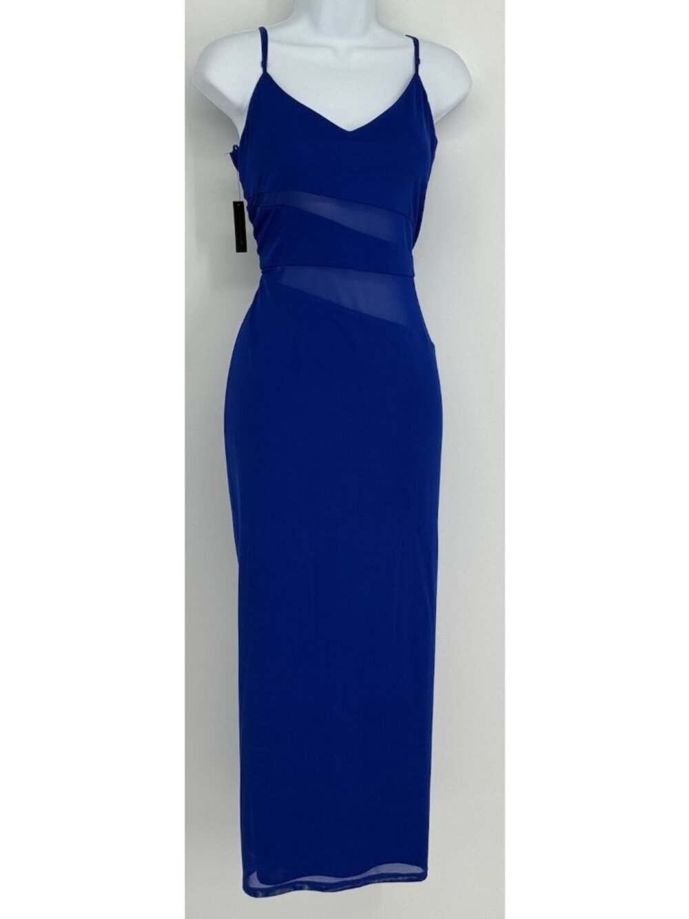 Women L Sheer Maxi Blue Formal Slip Dress Statement Radiant Sleek Bold
